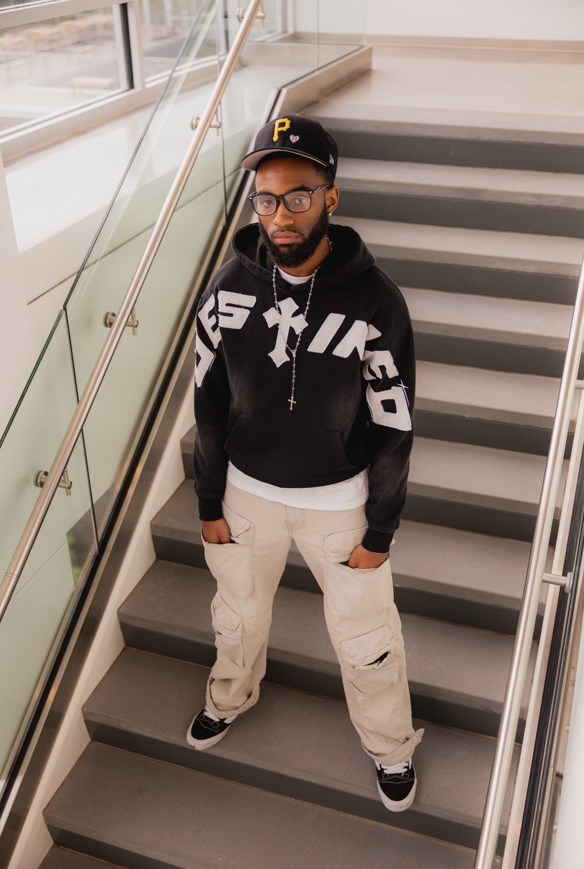 Cross-Chest Patchwork Hoodie (Black)