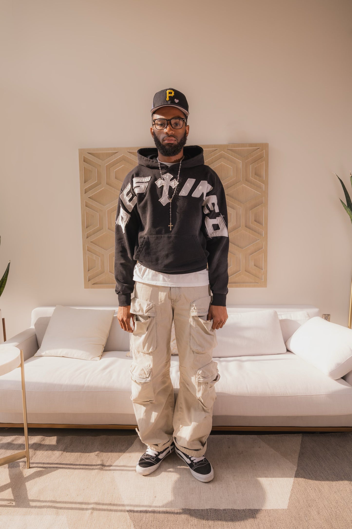 Cross-Chest Patchwork Hoodie (Black)