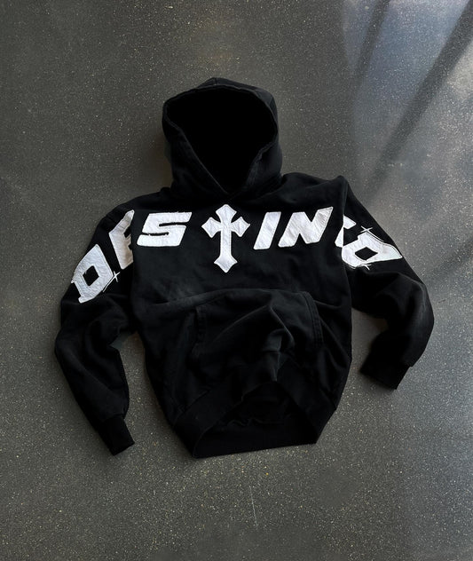 Cross-Chest Patchwork Hoodie (Black)