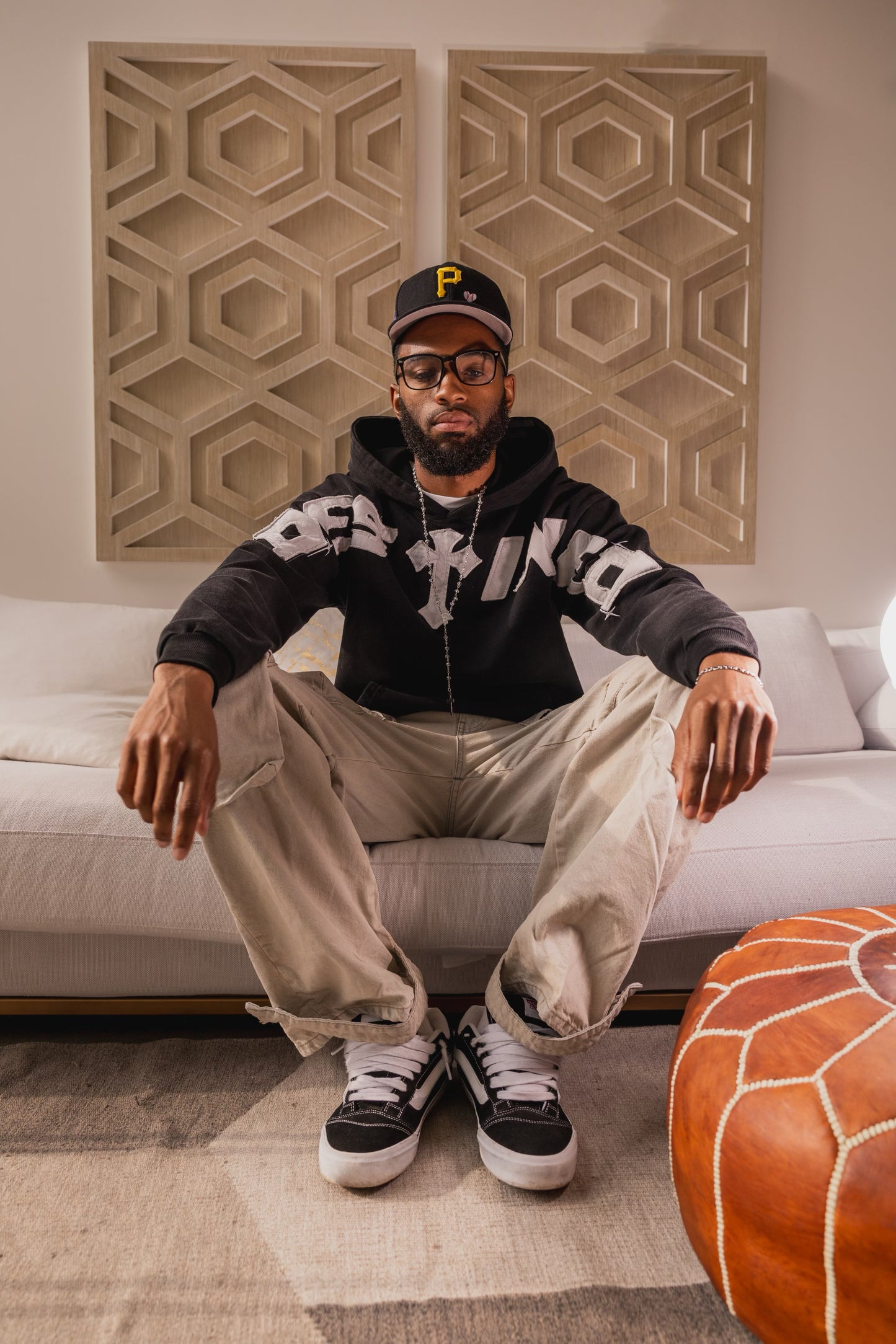 Cross-Chest Patchwork Hoodie (Black)