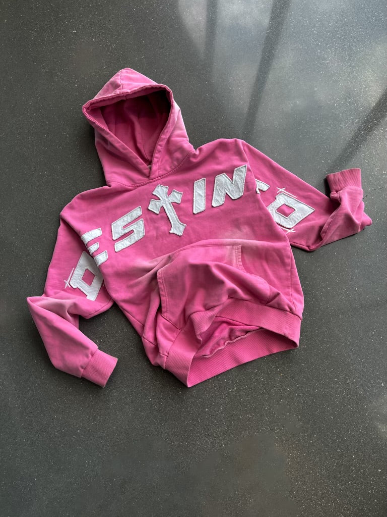 Cross-Chest Patchwork Hoodie (Pink)