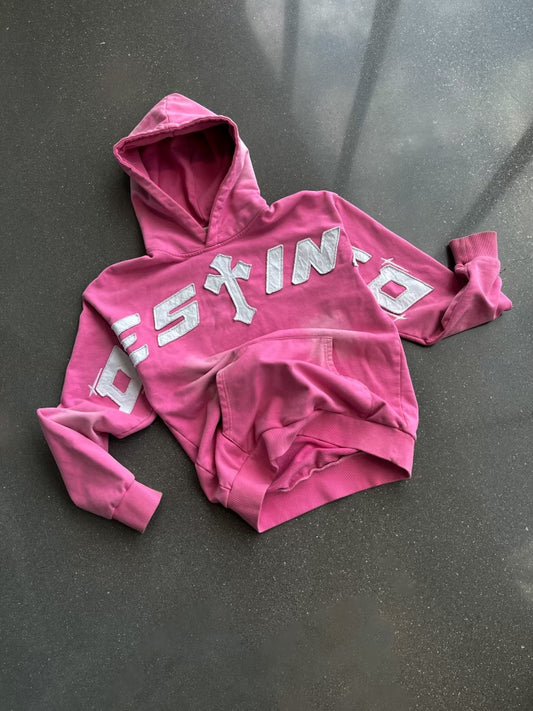 Cross-Chest Patchwork Hoodie (Pink)